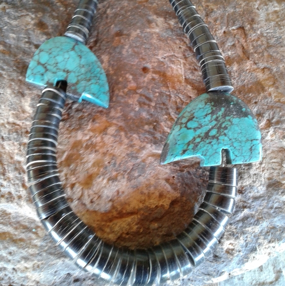 Sterling Silver graduated vintage heishe fetish Bear necklace - Picture 16 of 16